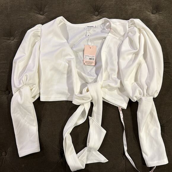 Missguided scuba tie front puff sleeve top NWT size 10 - Picture 1 of 4